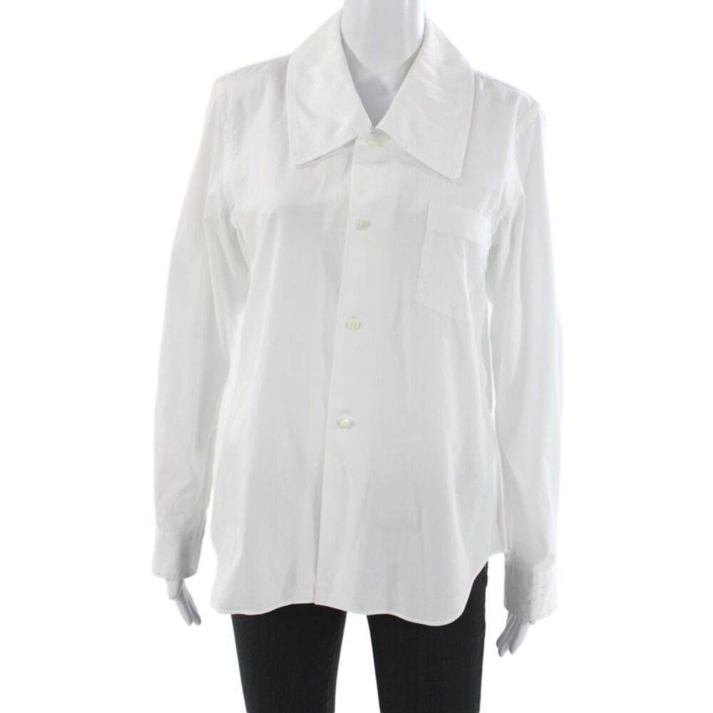 Comme Des Garcons Womens Button Tunic Blouse Blue Silk Longsleeve Size L